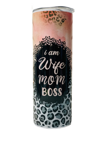 Wife Mom Boss leopard 20 ounce skinny tumbler